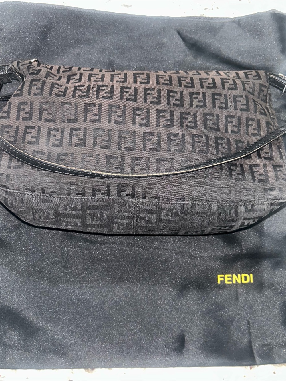 VTG Fendi Zucchino FF Monogram Logo Mini Pochette Shoulder Bag Black-Grey - Picture 3 of 16